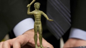 Bronze statuette of Hercules from Oliveriano Archaeological Museum in Pesaro